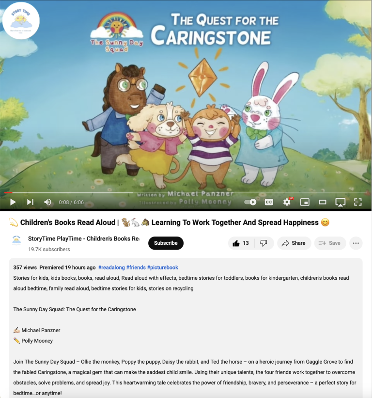 StoryTime PlayTime features The Sunny Day Squad: Quest for the Caringstone on their Youtube channel