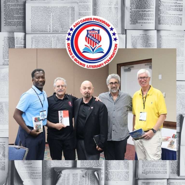 Doug Stein, Kevin Carr, Michael Panzner, Mitchell Kaplan, and AAU President Jo Mirza, who were part of the first AAU Reads event.