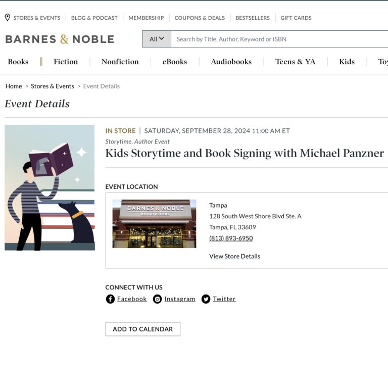 Kids storytime and book signing with Michael Panzner at Barnes & Noble in Tampa